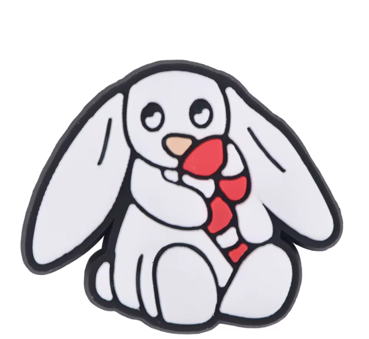 White Bunny Christmas Candy Cane Shoe Charm