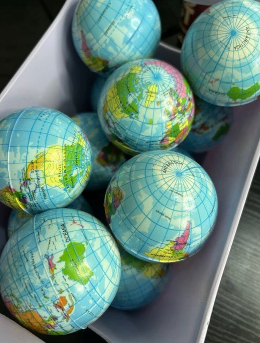 FOAM EARTH BALL World Map Globe Atlas Kids Squeeze Bouncy Stress Relief Palm Toy