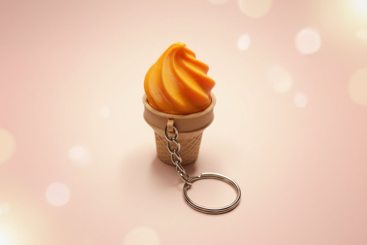 NiccieNacks ice cream cone fidget clicker toy keychain with soft clicking buttons and colorful design for stress relief and fun.