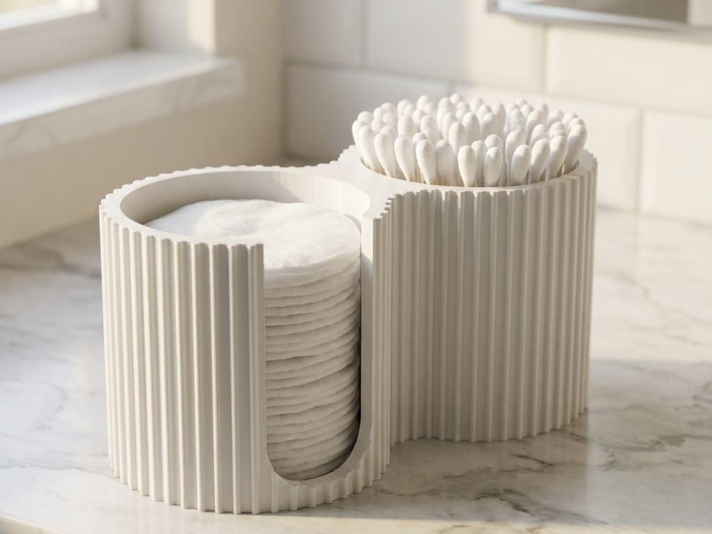 NiccieNacks bathroom cotton pads and buds ridged holder, white plastic storage container for organizing cotton swabs and pads in home bathroom
