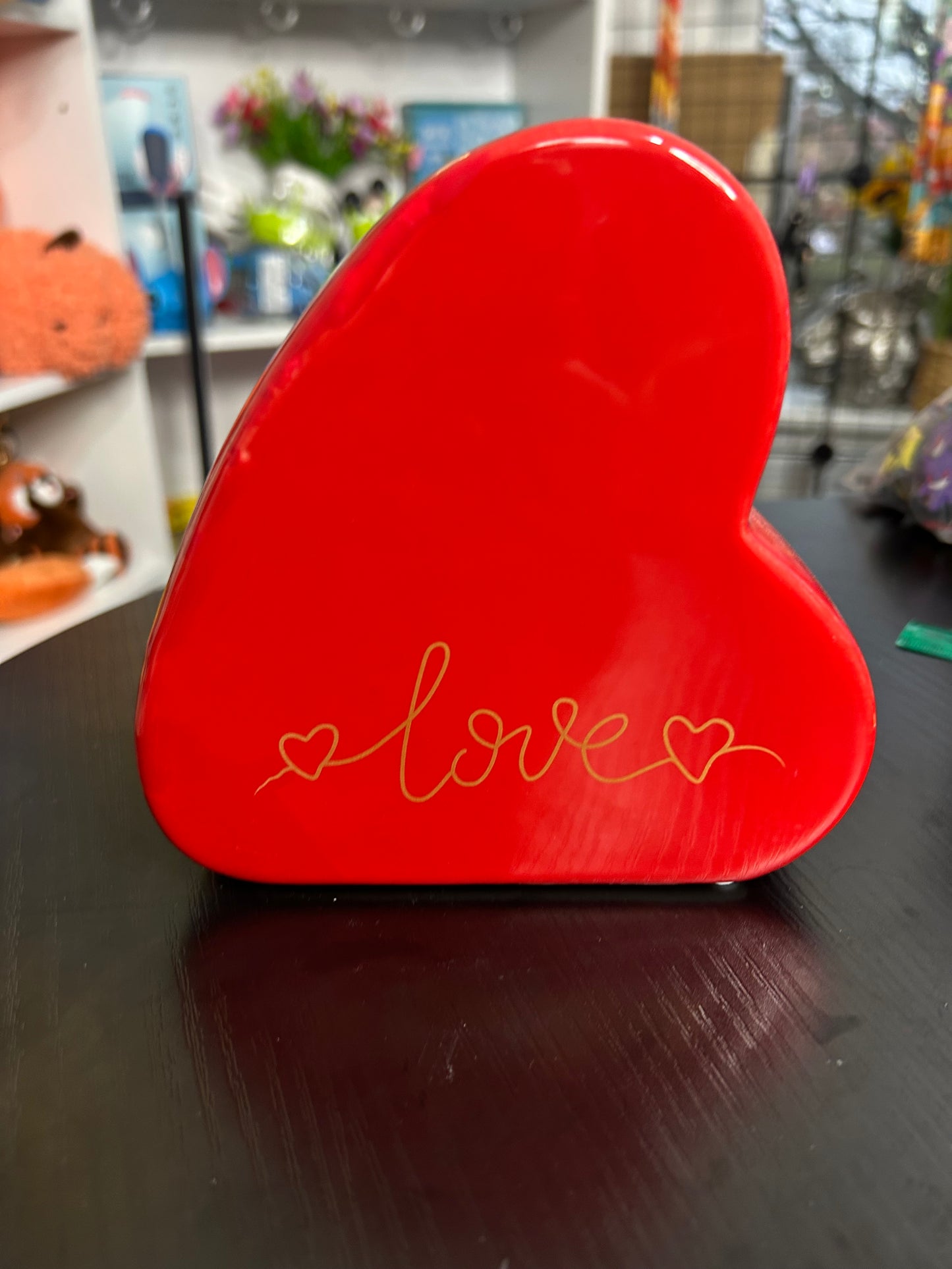 Red Love Heart ceramic money box from NiccieNacks, featuring a romantic heart design for home decor or savings.