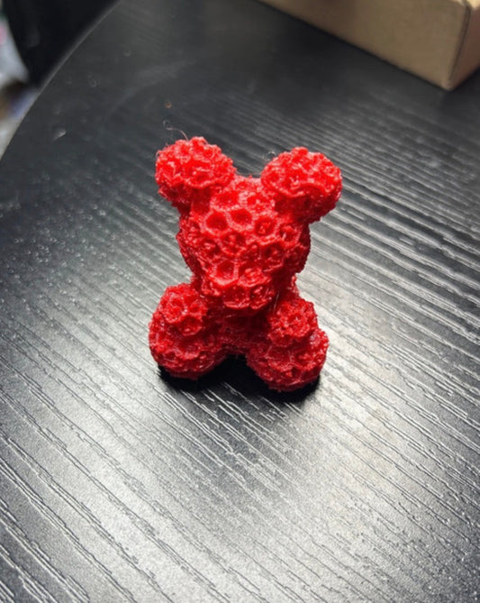 3D printed red rose bear model from NiccieNacks, decorative home ornament with detailed rose and bear design.