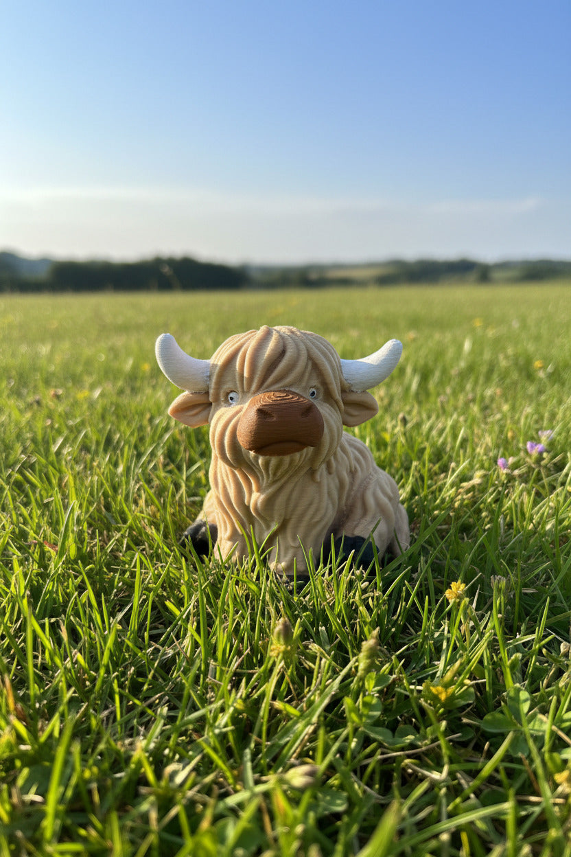 NiccieNacks Highland Cow medium model toy showcasing a realistic plush Highland cow figure with detailed features.