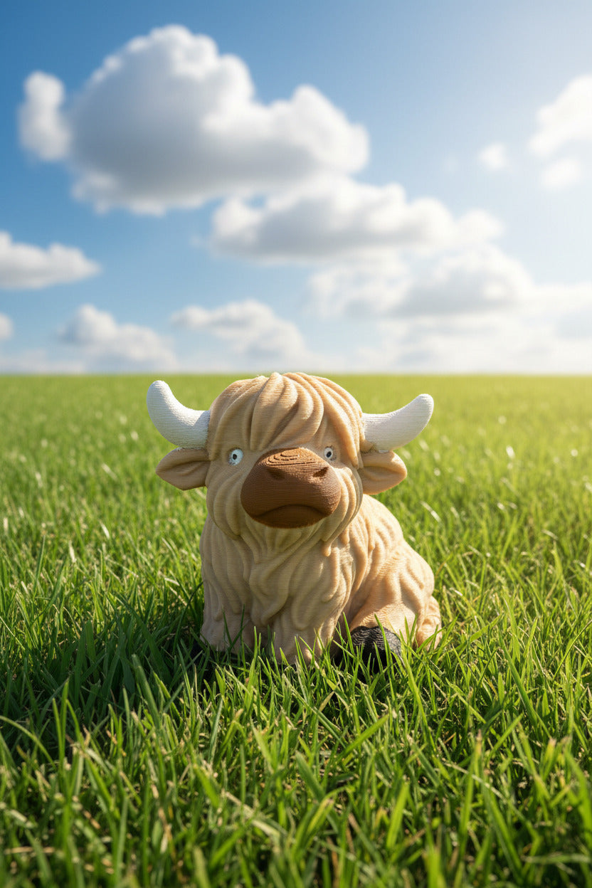 NiccieNacks Highland Cow medium model toy with detailed fur and horns, showcasing a realistic miniature farm animal figure.