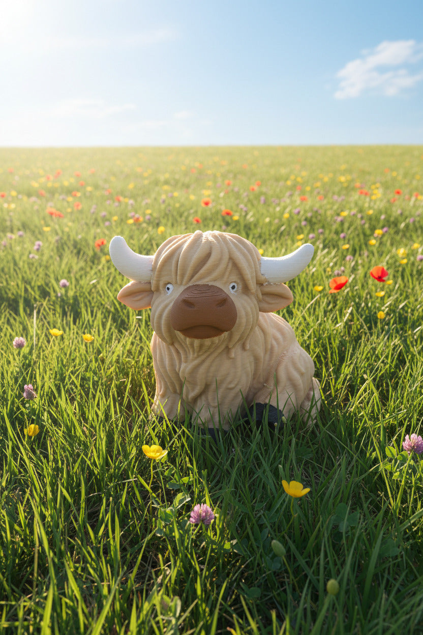 NiccieNacks Highland Cow medium 3D printed model toy, detailed and realistic, perfect for display or collection.