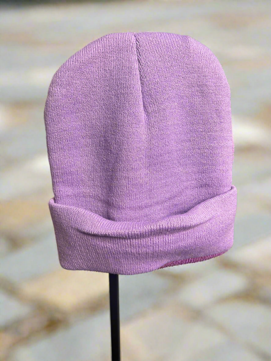 Purple Pokemon Ditto beanie hat by NiccieNacks, featuring a soft knit fabric and Ditto character design for fans and collectors.