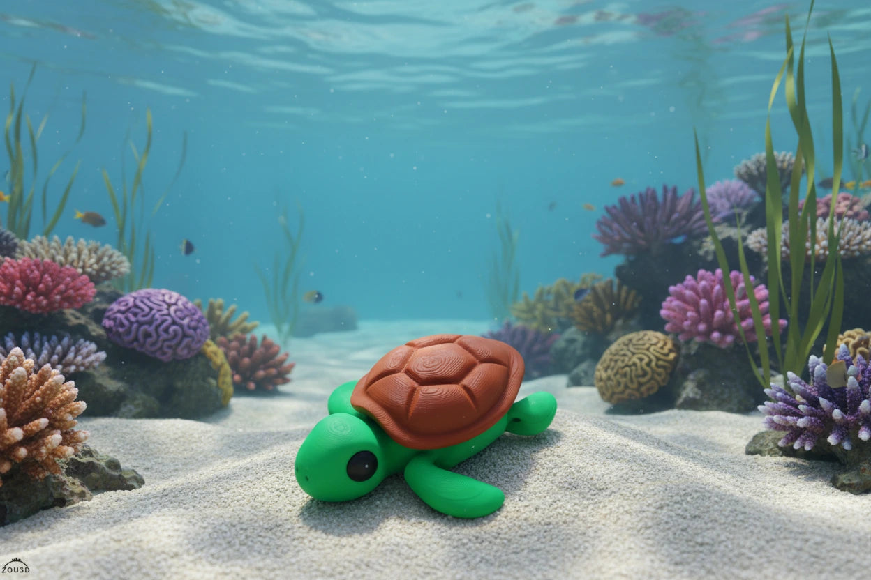 Baby Turtle Wiggies articulated toy by NiccieNacks, featuring a small, colorful plastic turtle with movable limbs and detailed shell design.