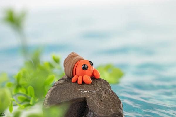 Small Hermit Crab Wiggies articulated toy by NiccieNacks with detailed shell and tiny limbs, perfect for imaginative play.