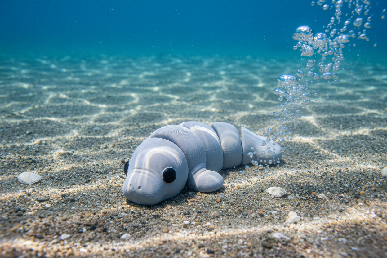 Small NiccieNacks Wiggies Manatee articulated toy with soft, colorful details, perfect for imaginative play and display.