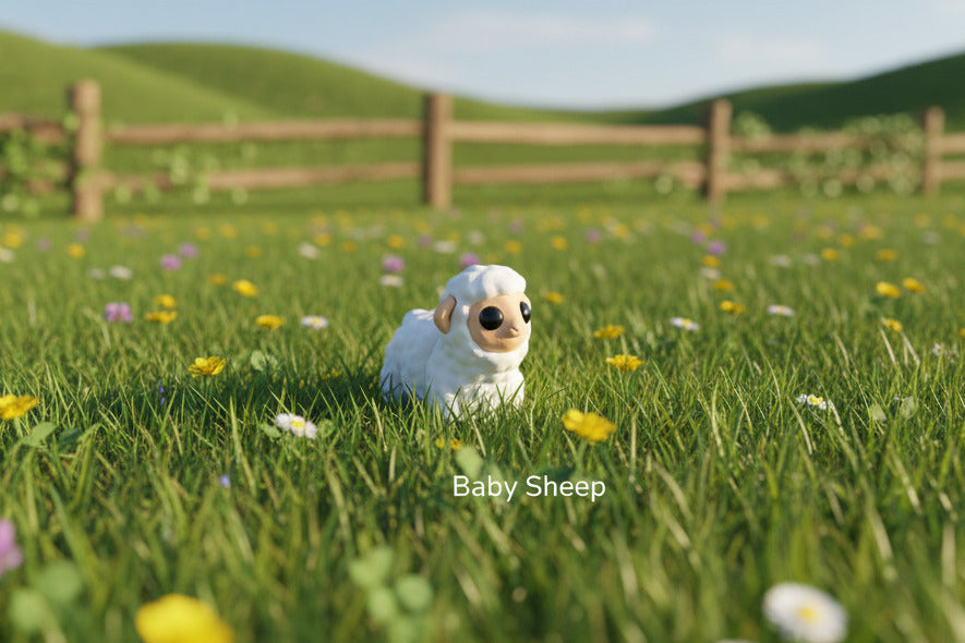 Small sheep Wiggies articulated toy by NiccieNacks, featuring soft plush material and detailed sheep design.