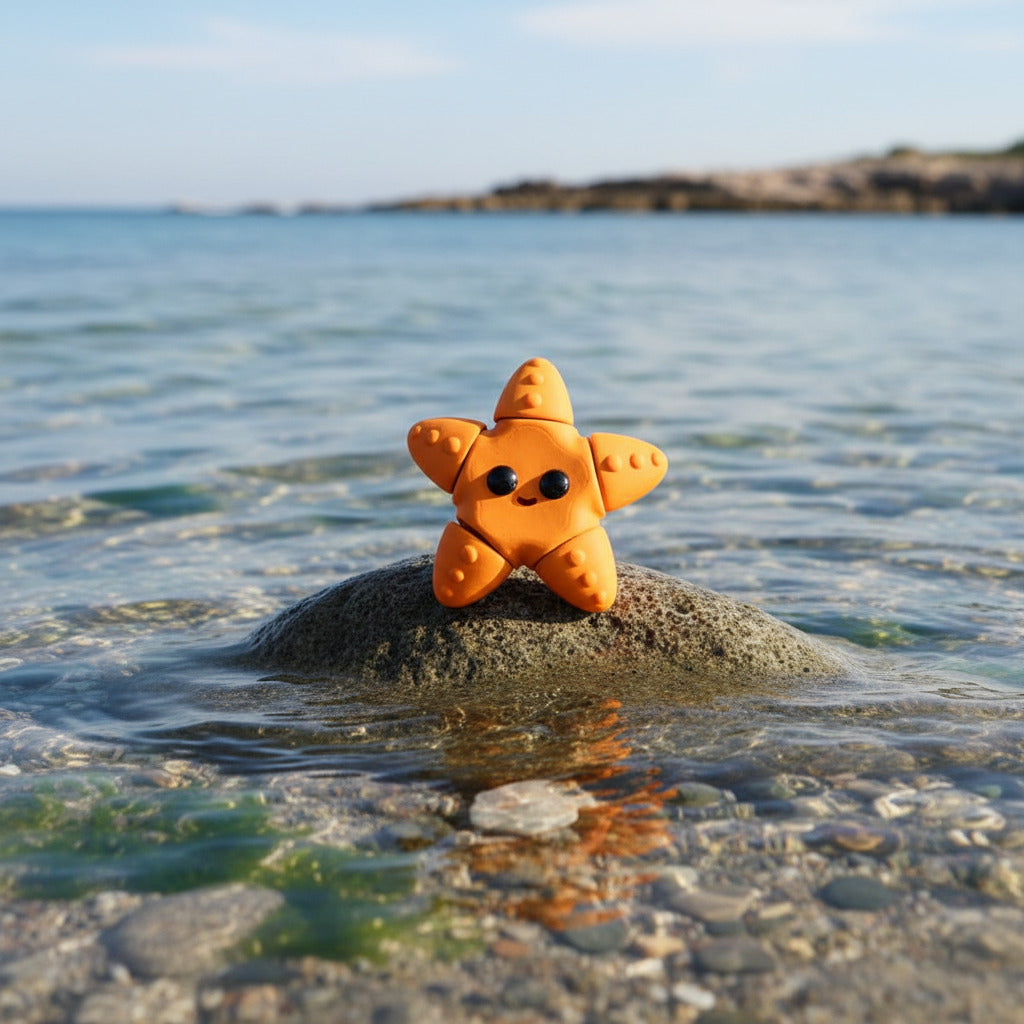 Medium Baby Star Fish Wiggies toy by NiccieNacks, 3D printed articulated plastic starfish with textured details.